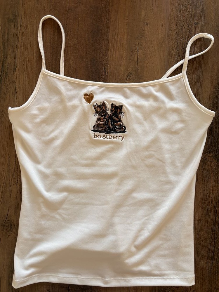 Cotton camisole with a pet portrait and custom names embroidered