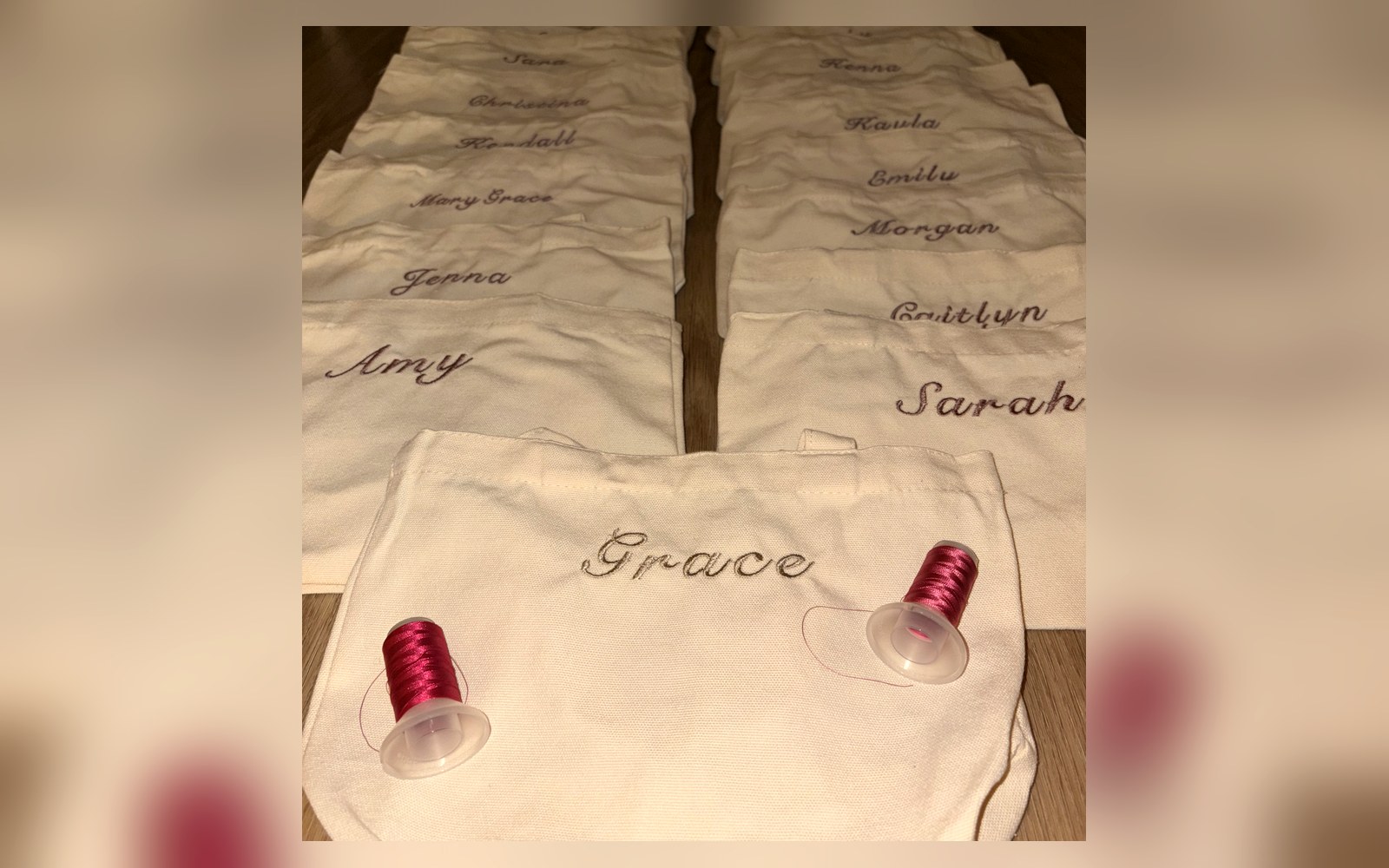 Personalized canvas totes for a bridal party